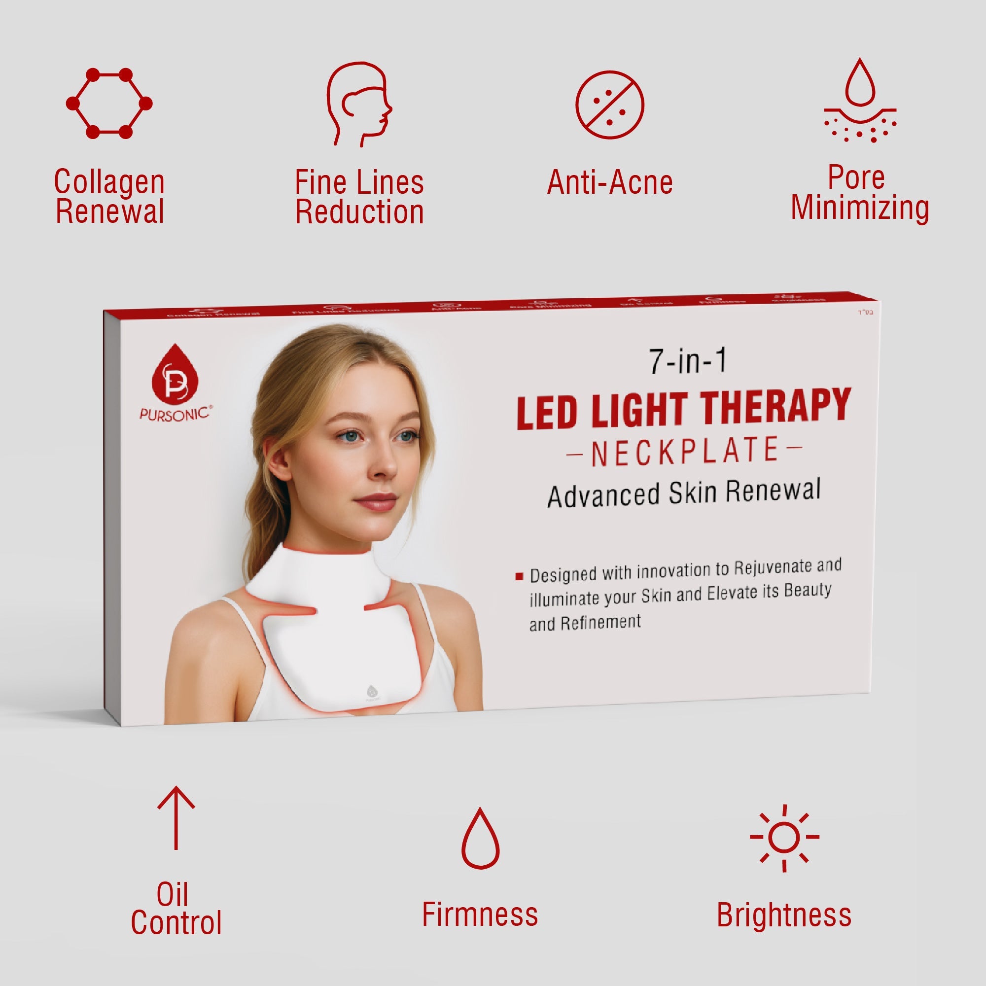 Pursonic LED Light Therapy Neckplate – Rejuvenate Your Neck & Décolleté